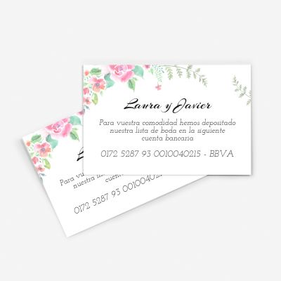 Tarjeta nº cuenta boda Chic Garden