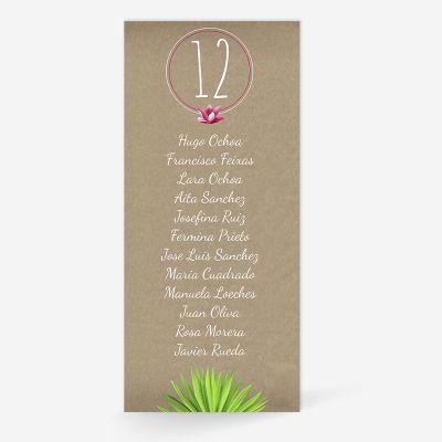 Plan de mesa (Seating plan) boda Tropical Kraft